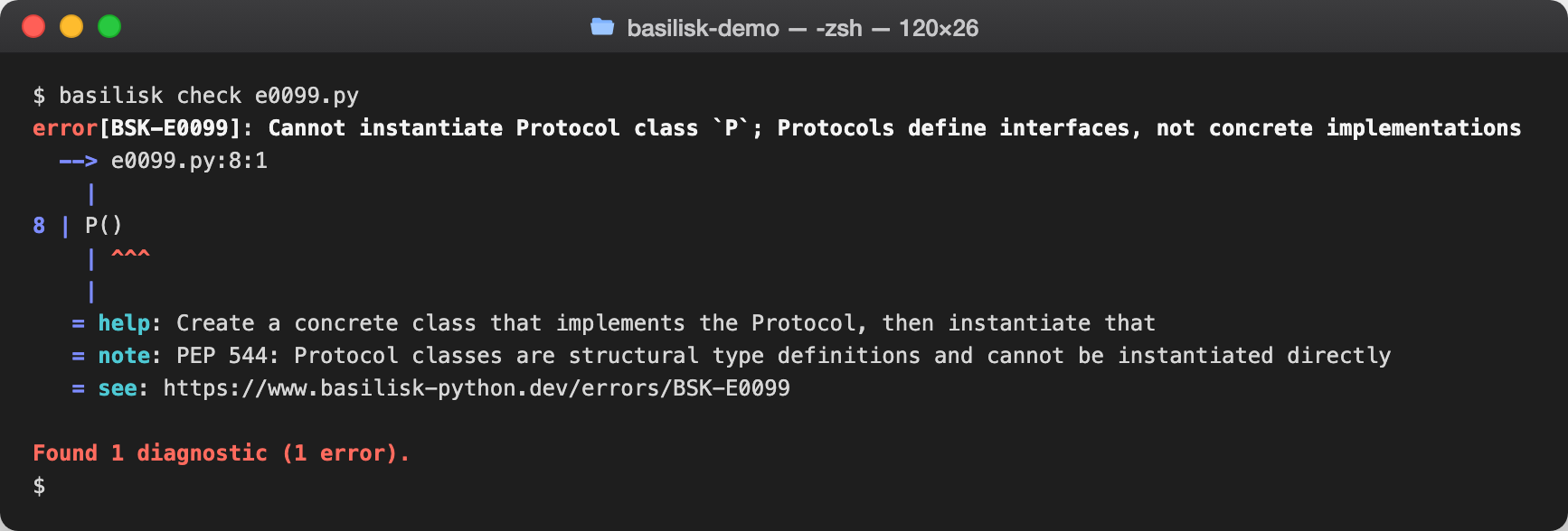 basilisk check output reporting BSK-E0099 — Direct instantiation of a Protocol class